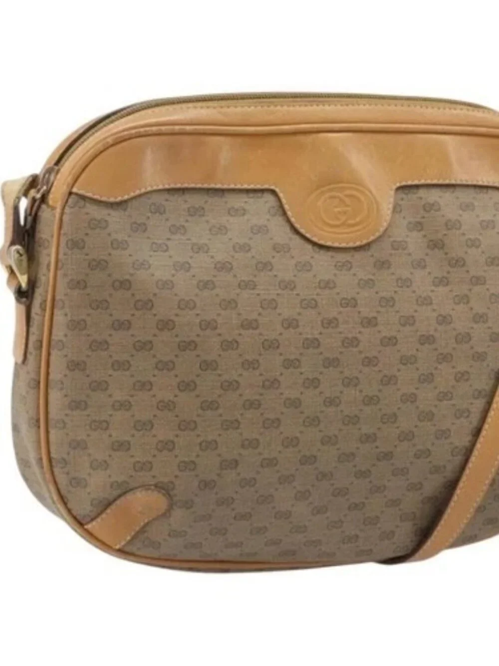 GUCCI Micro GG Supreme Shoulder Bag PVC Beige Gold 001 104 0558 Auth ka3520